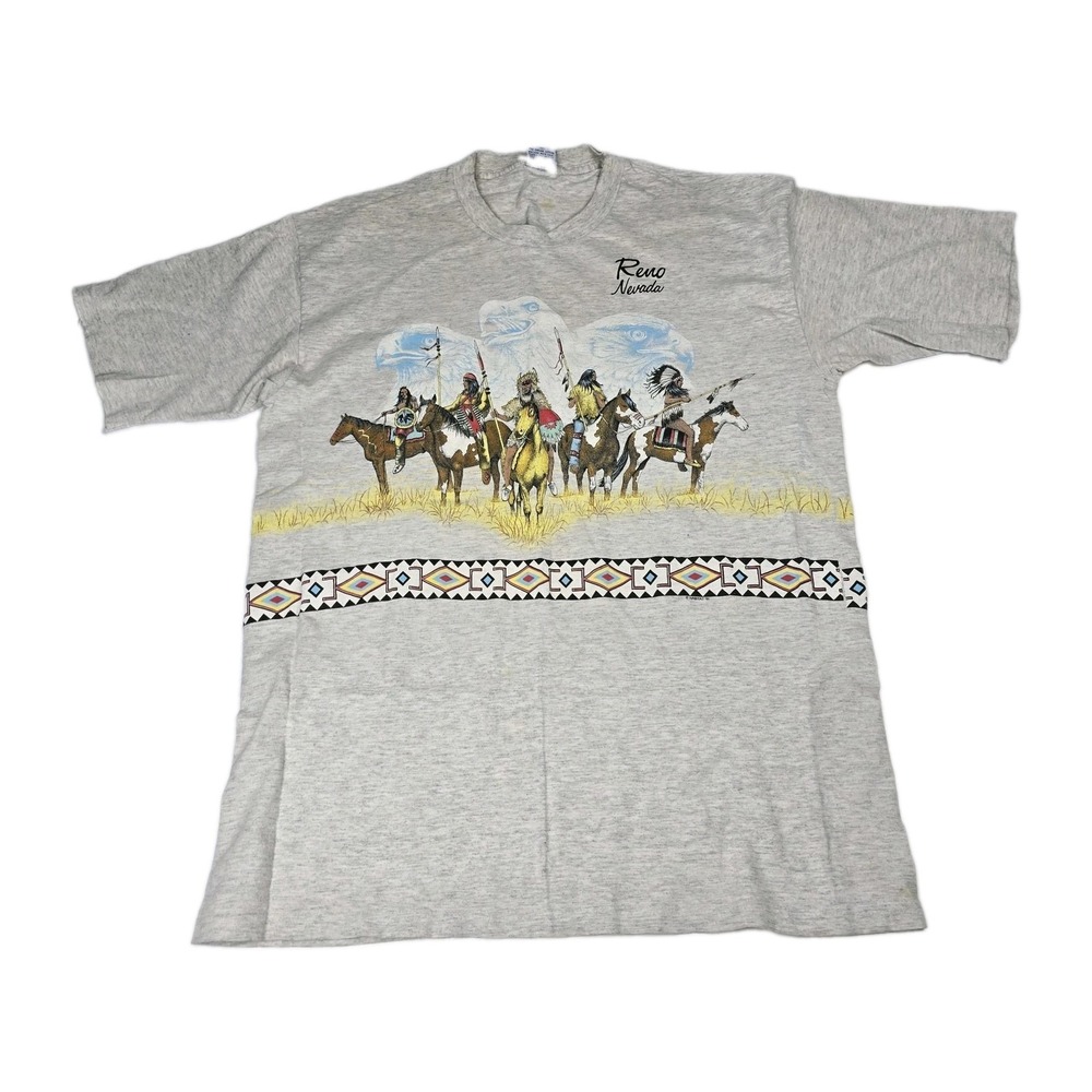 Vintage 1991 Native American T Shirt Reno Nevada Cal Cru Single Stitch Distresse